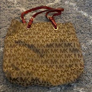 Beige Michael Kors Tote bag with red handles